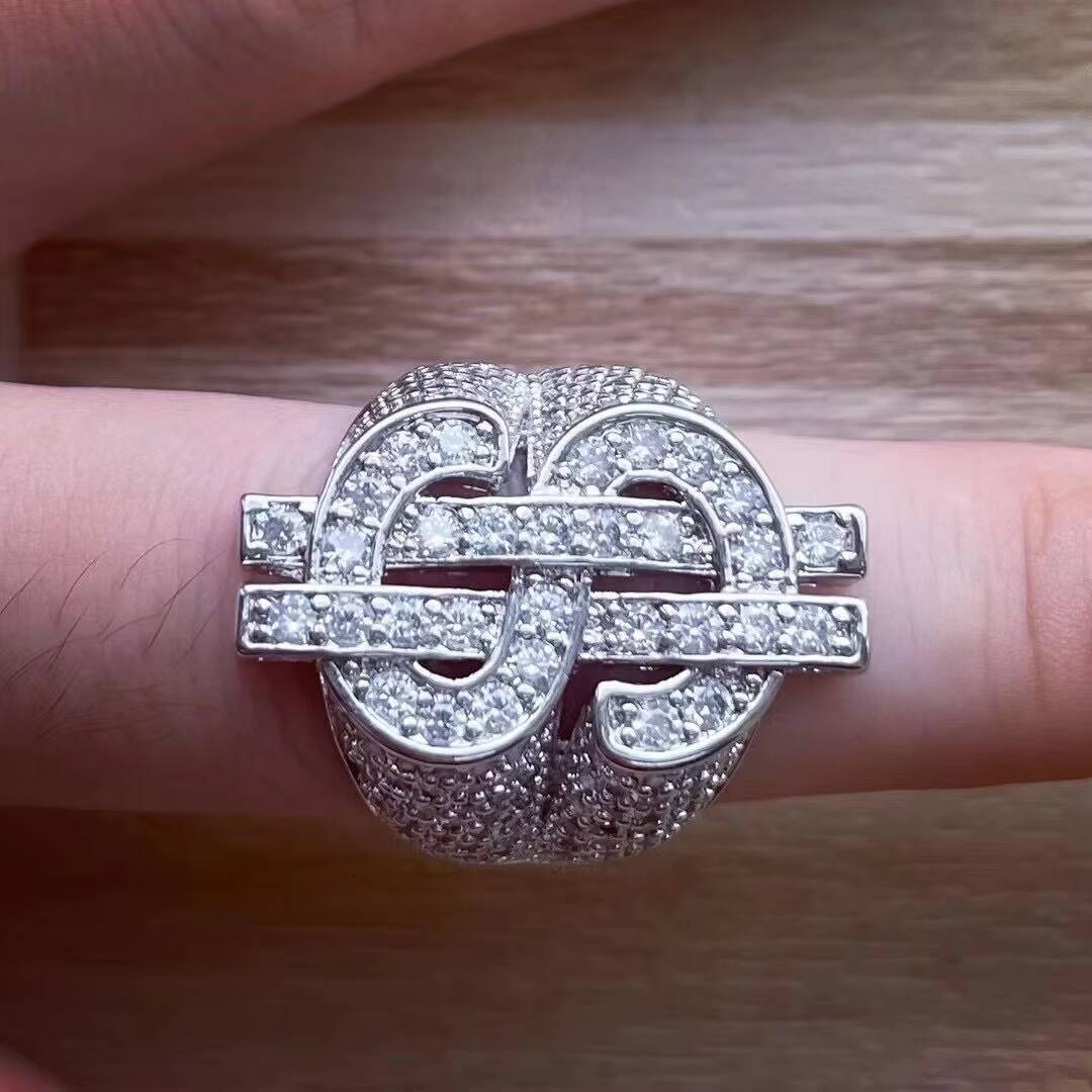 Wholesale Custom Made Jewelry 925 Sterling Silver Moissanite Dollar Design Engagement Men Rings