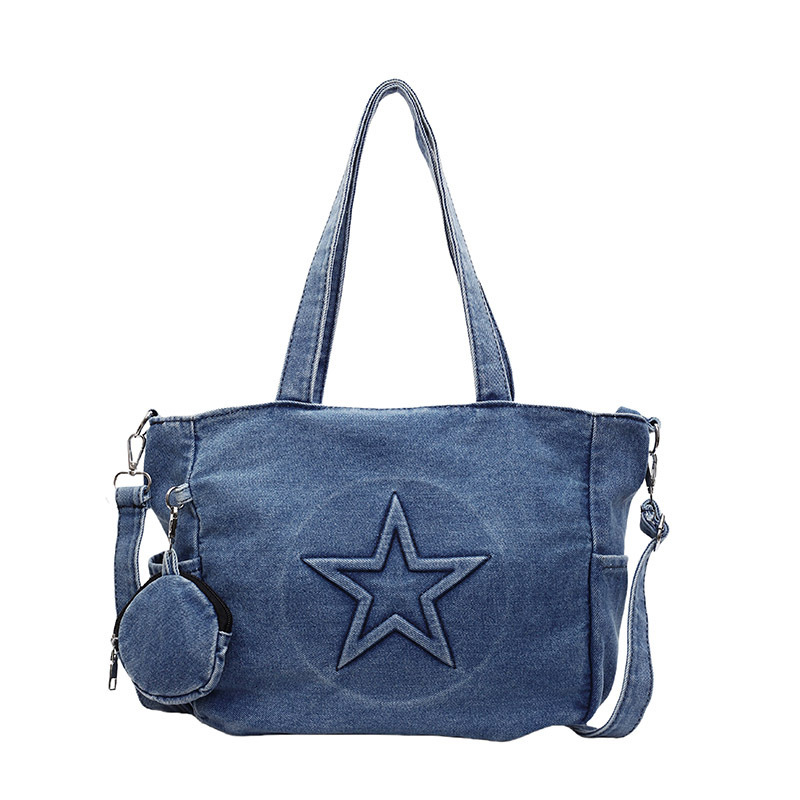 Denim Large Capacity Tote for Women New Casual Commuter Shoulder Fashionable Textured Crossbody Bag