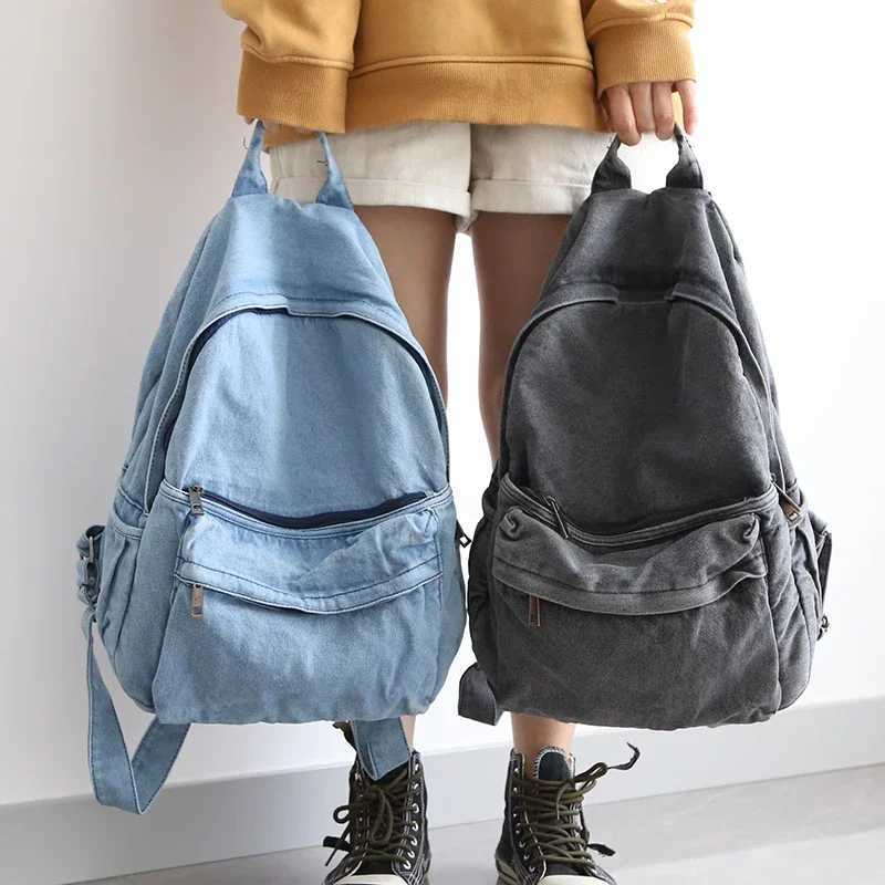 Distressed Canvas Gray Backpack College Female Book Travel Backpacks Cool DenimLaptop Lady Student Ruckpack Bags sac Y250811