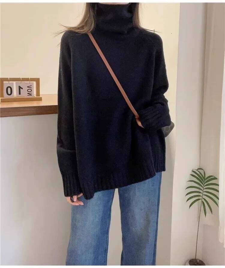 Women's Red Cashmere Turtleneck Sweater Loose Fit Thick Pullover For Autumn Winter European Style New Year Lazy Wind MDNG 20250811