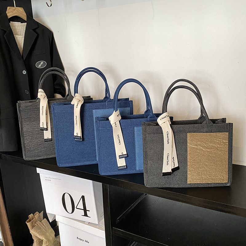 Denim Women New Fashion Patchwork Color Block Shoulder Large Capacity Casual Commuter Tote Bag