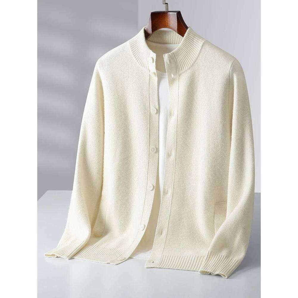 Men's Thick Sweater 100% Merino Wool Knitwear Cardigan Cashmere Buttons Coat Autumn Winter Mock Neck Pockets Casual Clothing Top 250812