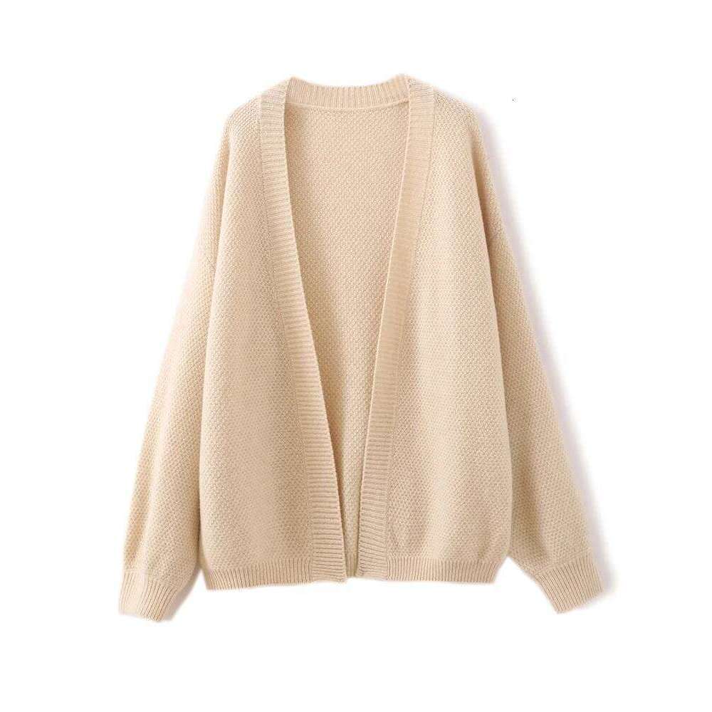 Casual Loose Comfortable Cardigan Women's 100% Merino Wool Knitted Sweater Autumn Winter Warm Soft Simple Elegant Clothing Tops 20250811