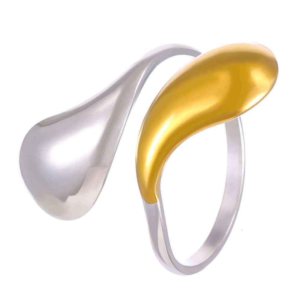 Real Gold Stainless Steel for Women High-end Color-blocking Water Drop Lava Geometric Ring