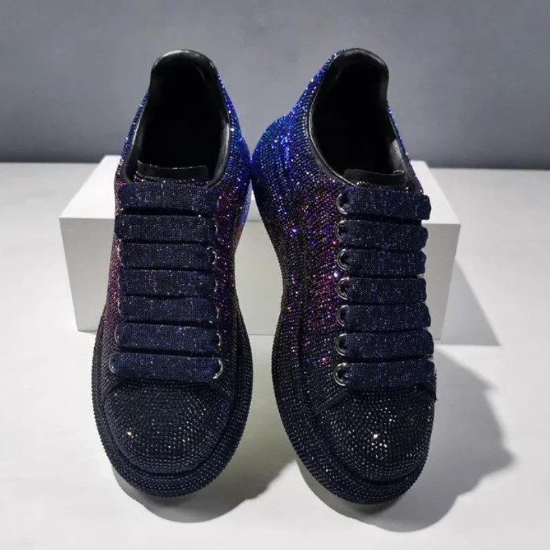 Autumn Leather Luxury Women Shoes New Style Fashion Pink Platform Shoes Ins Platforms Sneakers Tide Shine Bling Rhinestone Shoes Designer Casual Flat 