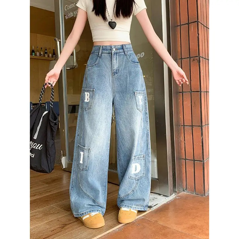 Vintage Clothing Y2k Summer Women Jeans High Waisted Shorts Womens Denim Woman Pants Loose Wide With Print Acubi 250811