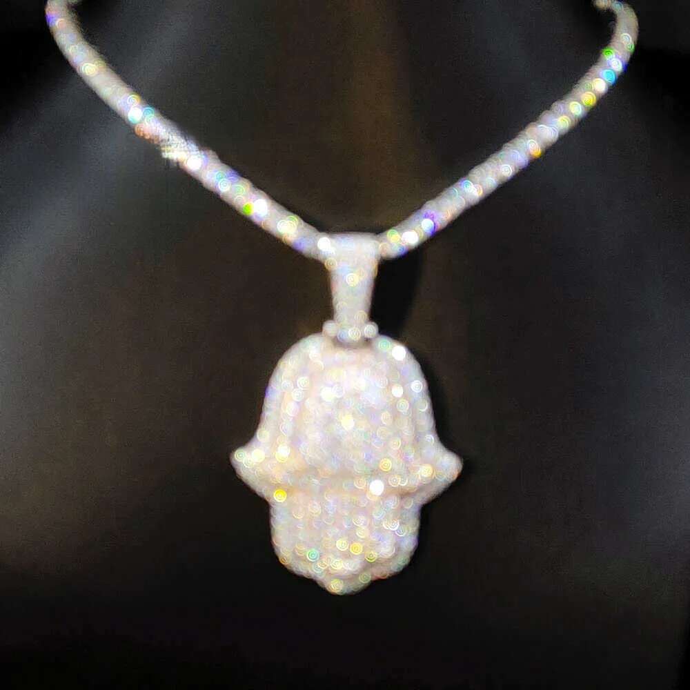 Pass Dia Tester Iced Out 3inch Rose and White Gold Plated Hand Pendant Sterling Sier Vvs Moissanite Hamsa Pendants