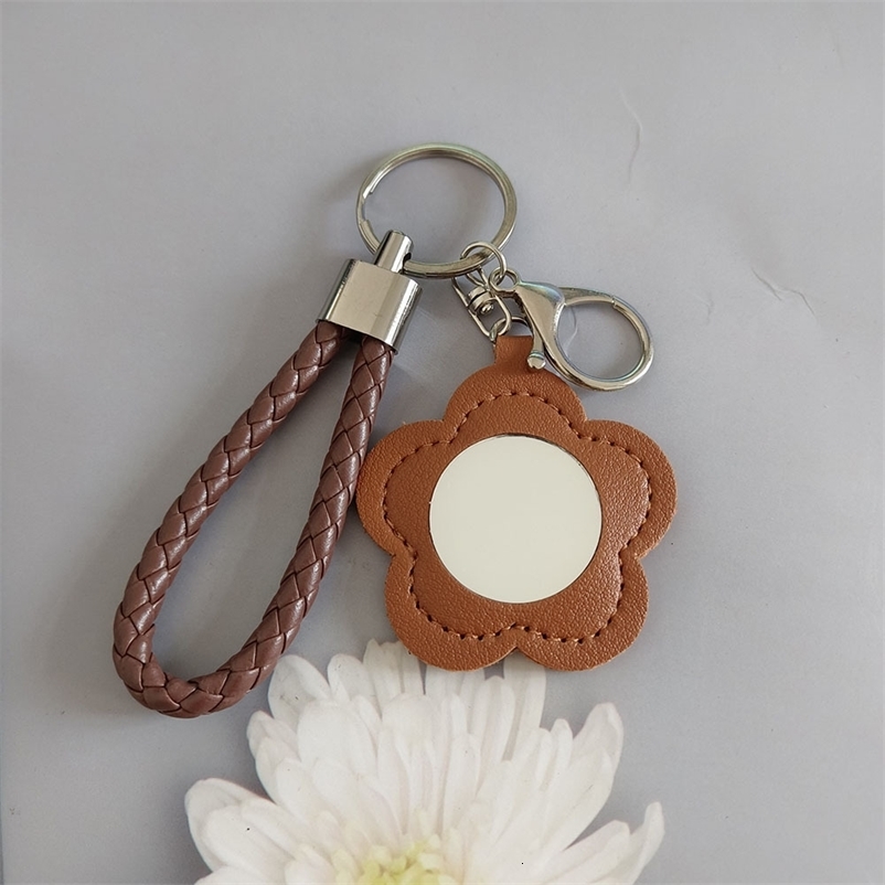 Creative PU Flower Small Mirror Keychain Portable Lipstick Bag Makeup Mirror Ins Cute Bag Pendant 250726