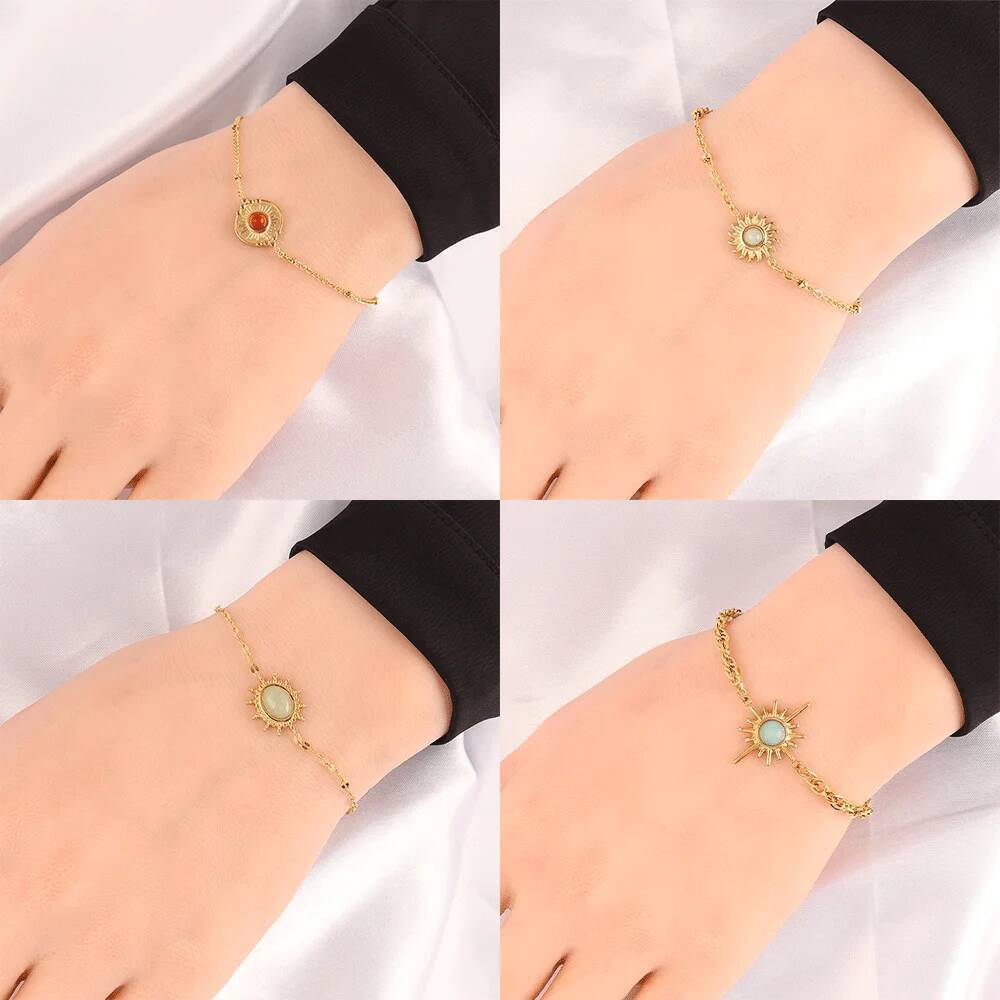 316L Stainless Steel Natural Stone Bracelet For Women Fashion Turquoise Pendant Chain Bracelets Jewelry Gift