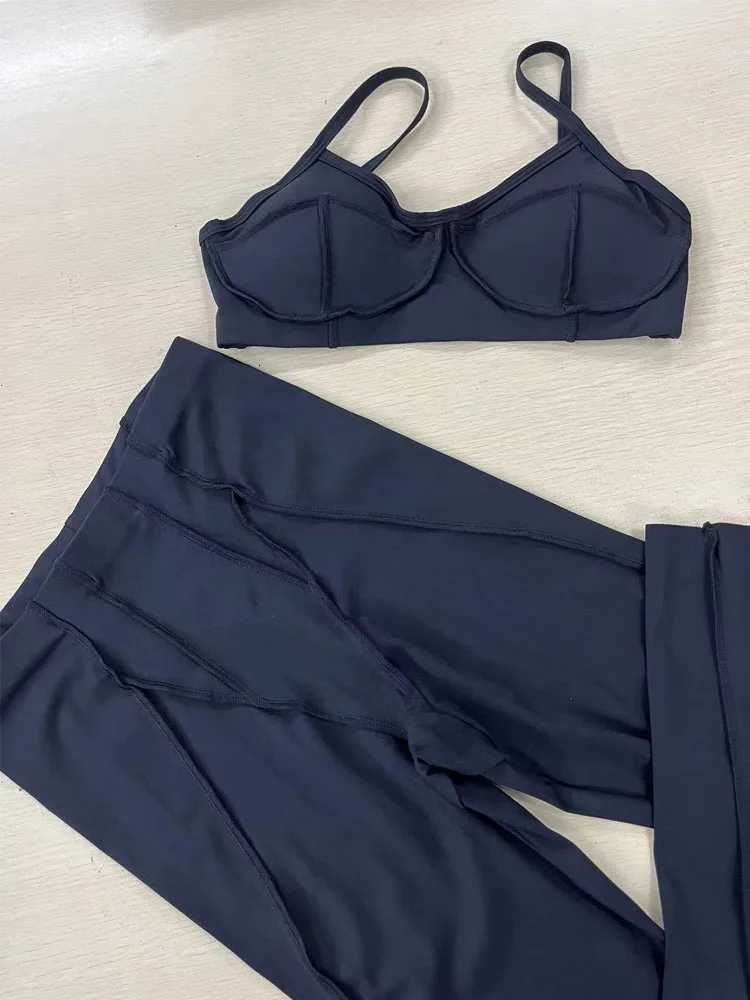 2025 New Set Women Tracksuit Workout Leggings Athletic Suit Gym Push Up Leggings Fitness Bra Sunning Sports Wear Active Wear Z250812