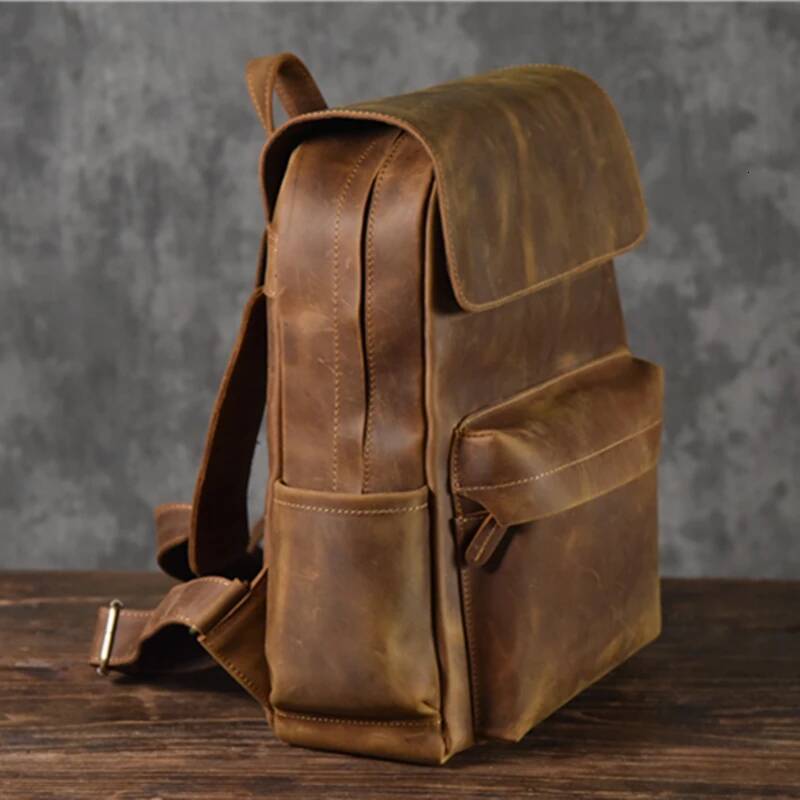 Vintage Genuine Backpack Men Bagpack Bag mochila Crazy Horse Leather Male Hiking Rucksack Daypack Laptop Case high-quality