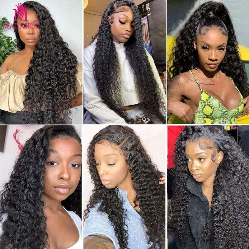 180% Density 13*4 Front Lace Frontal Pre Plucked For Women Real Human Hair Wigs Long Curly Wig Natural Black Color
