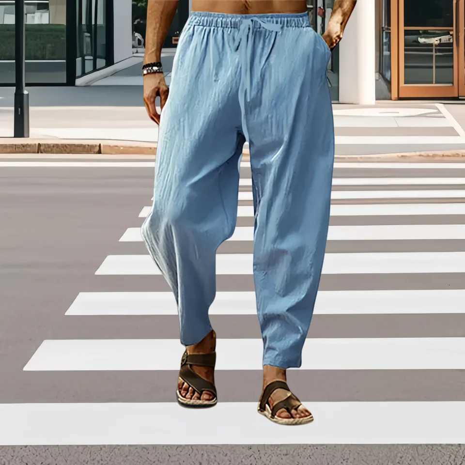 Fashion Mens Linen Wide Pants Korean Trousers Oversize Sports Streetwear Men Spring Yoga Pants Casual Men Clothing Sweatpants W250812