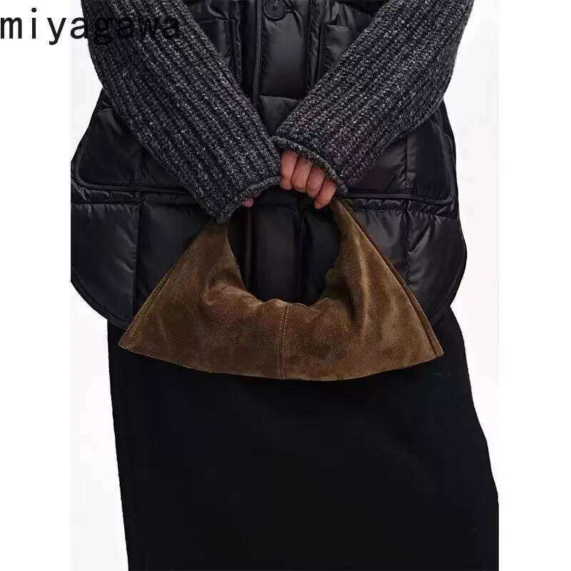 Miyagawa Handle Bag for Women Autumn Winter New Niche Faux Suede Retro Single Shoulder HandbagFashion designer's style