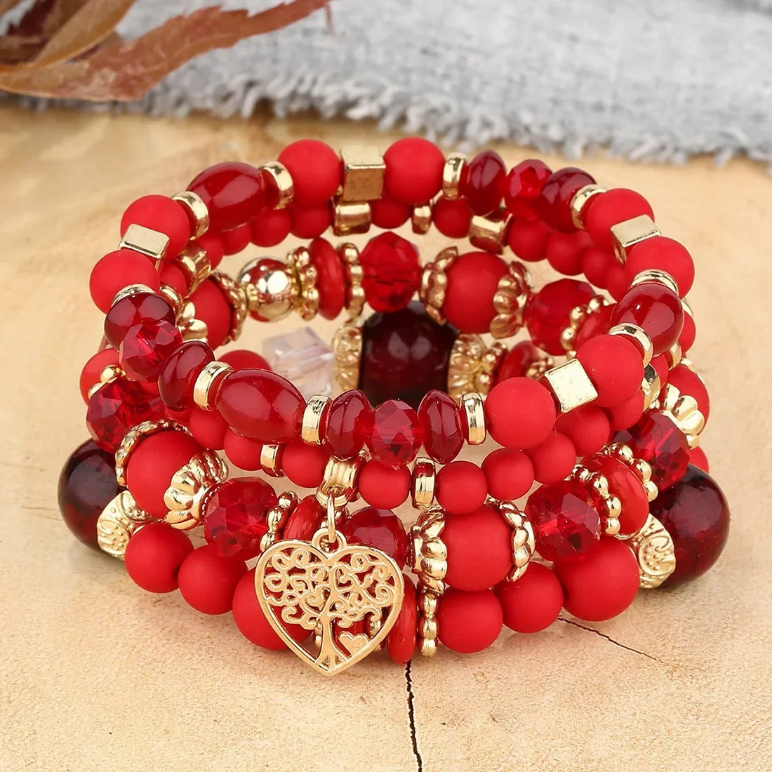 4Pcs Acrylic Beads Chain Bracelet Set For Women Tree Of Life Charm Elastic Bangle Female Bohemian Jewelry Accessories 250811
