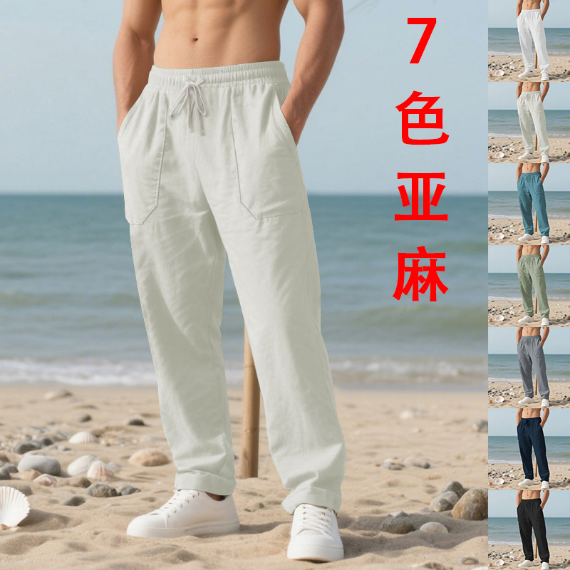 Sweatpants Men's linen trousers for autumn loose beach casual simple and sporty large-sized trousers European size: S-3XL