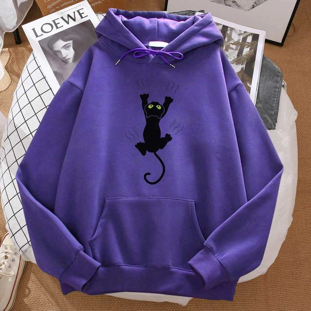 Naughty Black Cat Printed Man Hoody Hip Hop Comfortablesweatshirt Cartoons Soft Hooded Harajuku Warm Fleeceunisex Sportswears Y250811