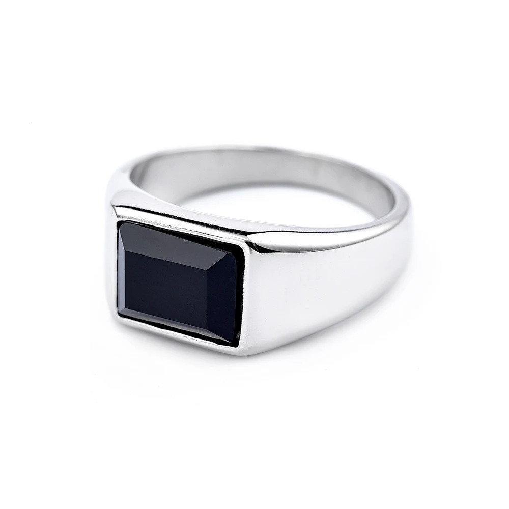 Classic Punk Geometric Black Stone Ring Stainless Steel Silver Color Square Simple Finger Rings For Men Women Fashion Jewelry 250812