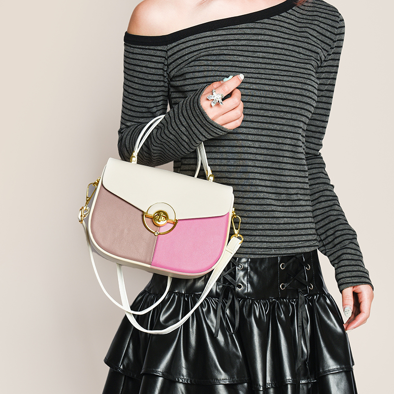 2025 New Luxury Small Lock Clasp Color Block Handbag Women's Fashionable Versatile Shoulder Bag Crossbody Handbag 8888