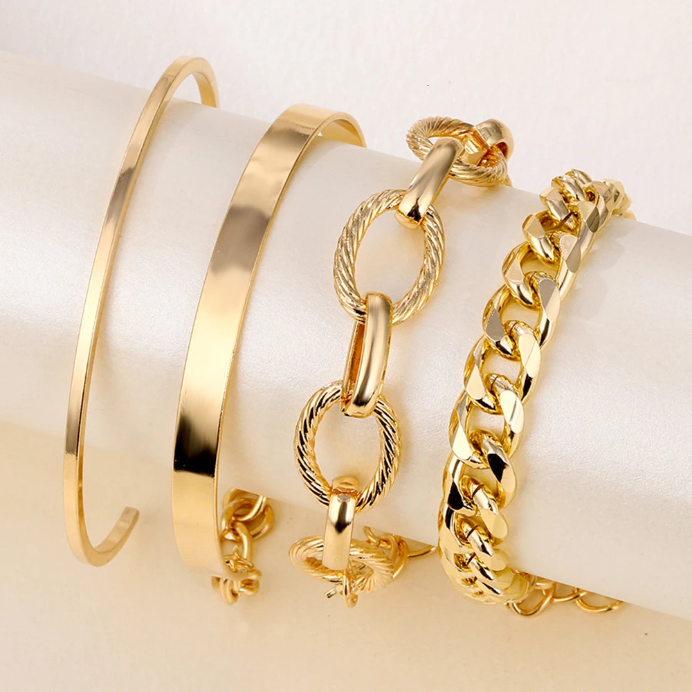 4Pcs Punk Heavy Metal Big Thick Chain Bracelet Set Women Retro Geometric Metal Twist Chain Bangles Bracelet Fashion Jewelry 250811