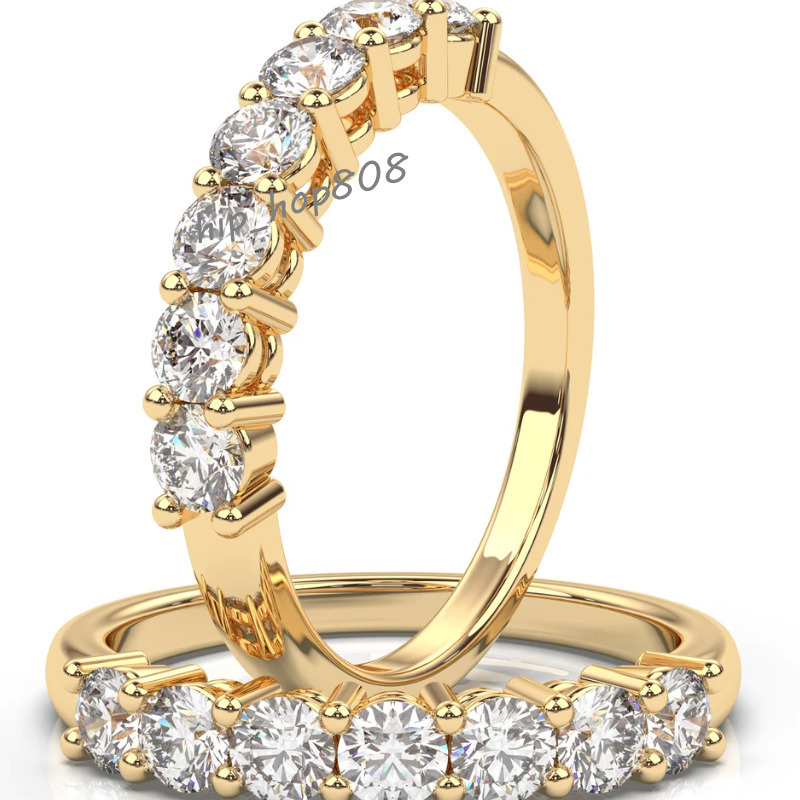 10K Solid Gold Engagement Ring 7 Stone Moissanite Wedding Band Custom Two Tone Moissanite Ring