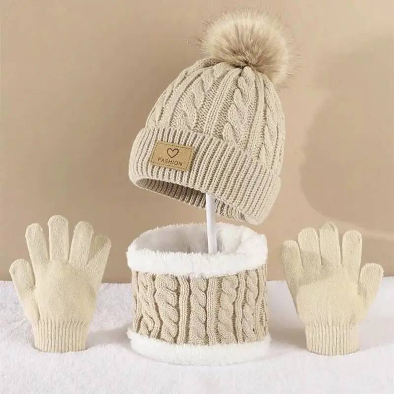 Toddler Kids Pom Decor Beanie Infinity Scarf & Gloves Boys Girls Winter Warm Suit ddmythur