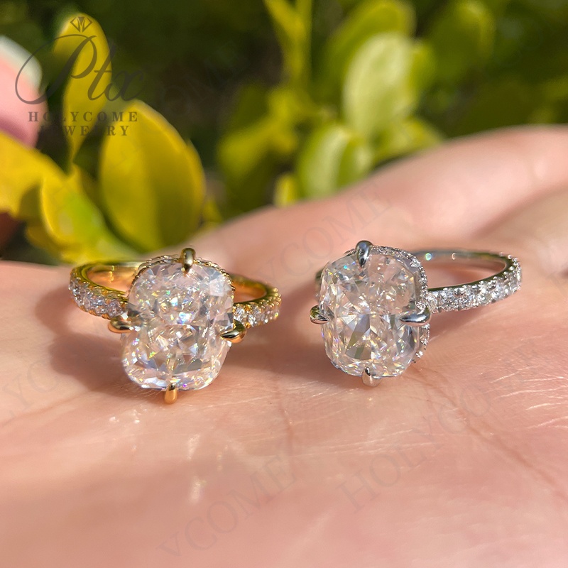 New 1/2/3/4/5CT Elongated Cushion Full Moissanite Engagement Rings for Women Solitaire Hidden Halo Diamond S925 Silver Wedding Band With GRA