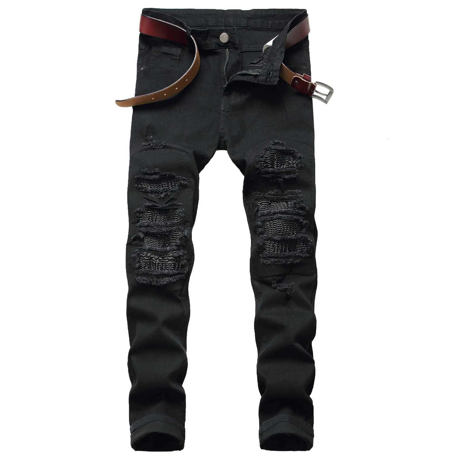 Men Skinny Pencil Pants Ripped Hole Stretch Jeans Distressed Washed Mid Waist Denims Male 2024 Streetwear Ankle Length Trousers X250812