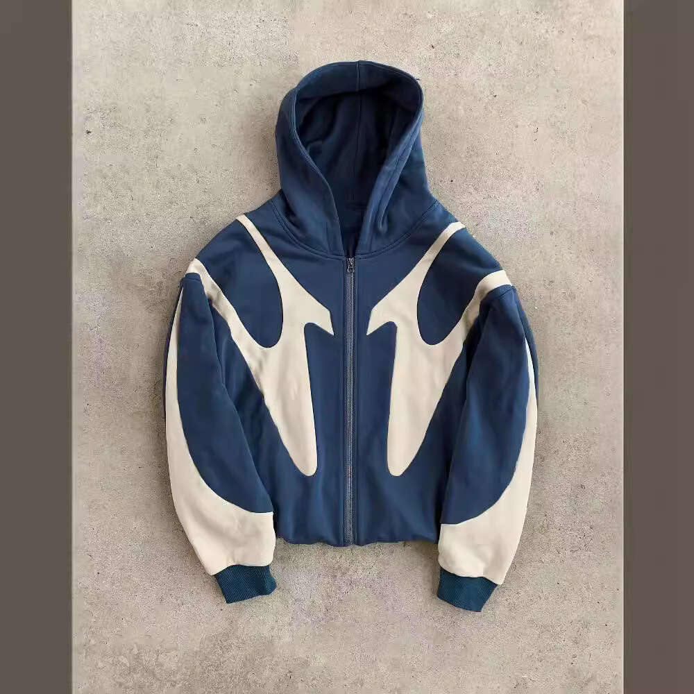 Autumn and Winter New Street Hip Hop Stitching Printed Hoodie Y2K Harajuku Style Jacket Sweatshirt