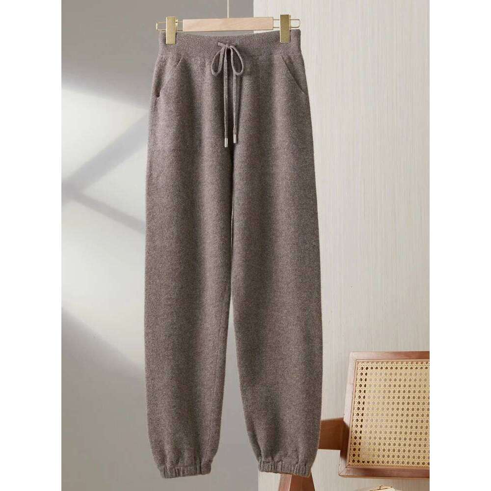 Women Pure Wool Leg Tied Autumn Winter New High-End Pencil Pants Versatile Casual Thick Warm Cashmere Knitted Trousers 20250811