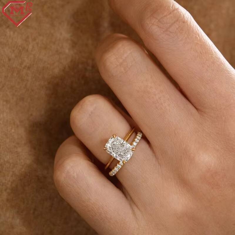 Custom IGI Certified Lab Grown Diamond Ring Engagement 14k Gold 2ct Cushion Cut Diamond Rings
