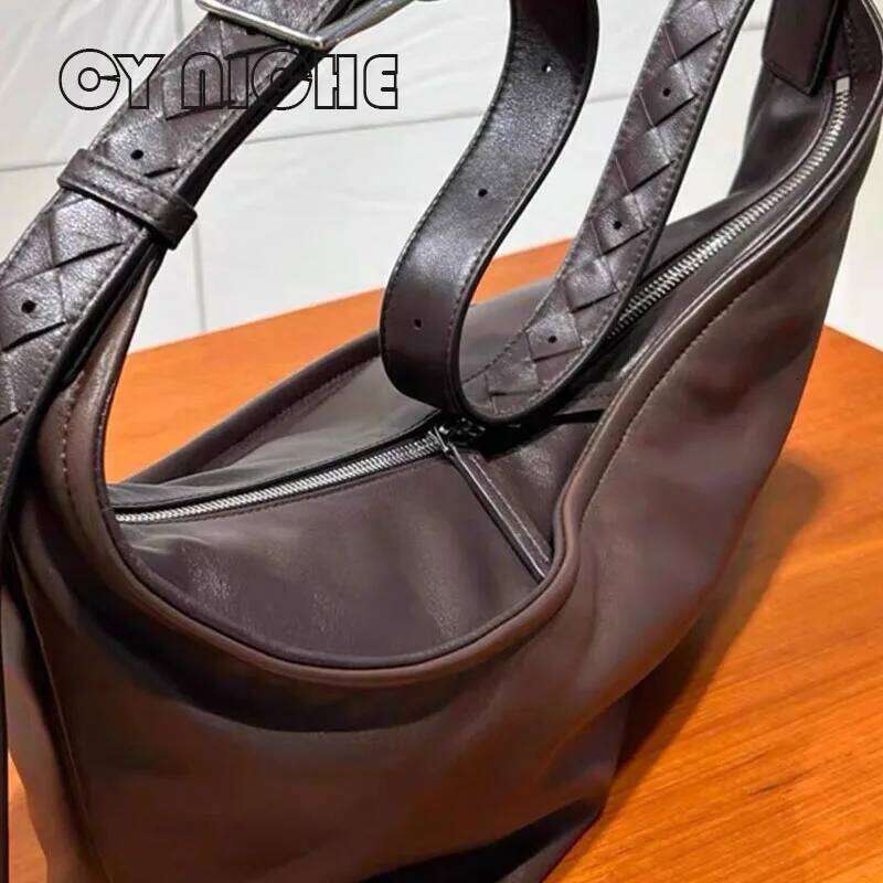 Genuine Leather Women S Handbag Splicing Shoulder Neutral Style Color Contrasting Dumpling Bag