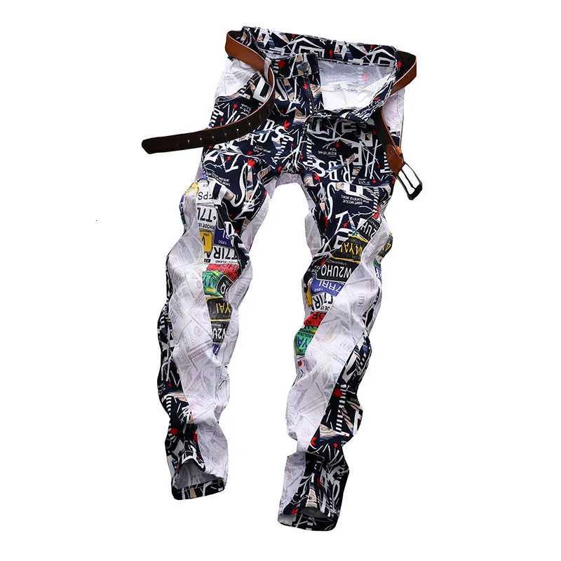 2021 New European American Men Colored Jeans Spring Alphabet Digital Printing Pants Mens Slim Fashion Stretch Casual Trousers X250812