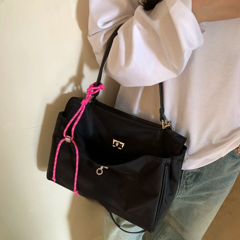 New Black Crossbody for Women Students Casual Nylon Handbag Shoulder Large Capacity Square Laptop File Bag