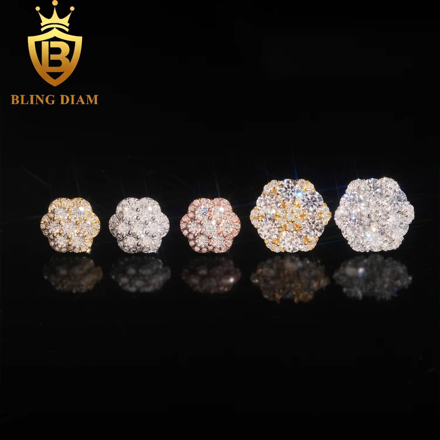 New Style Hip Hop Iced Out Diamond White Gold Plated 925 Sterling Silver Moissanite Fashion Screw Back Earring