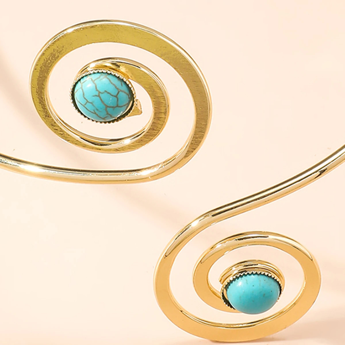 Boho Style Natural Stone Spiral Cuff Bracelets for Women Vintage Stylish Geometric Arm Chain Open Bangles Adjustable Jewelry 250811