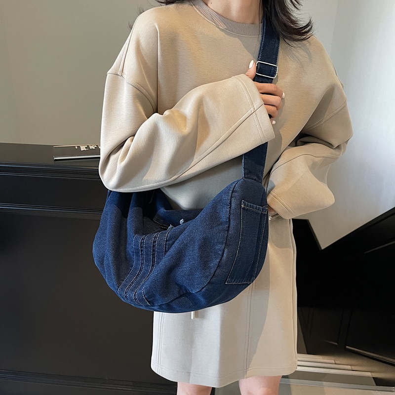 Washed Denim Underarm Large for Women New Versatile Commuter Tote Autumn Winter Textured Crossbody Bag