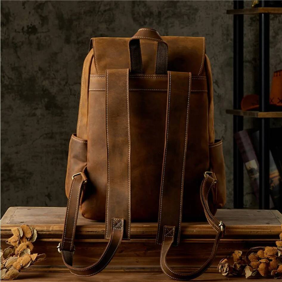 Vintage Genuine Backpack Men Bagpack Bag mochila Crazy Horse Leather Male Hiking Rucksack Daypack Laptop Case high-quality