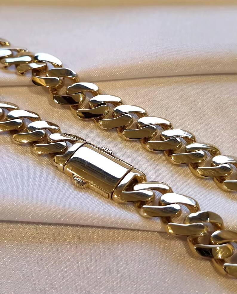 Vintage Heavy Chunky Miami Curb Cuban Gold Link Chain Necklace for Mens 18k Yellow Gold Plated Real Alloy Fashion Jewelry