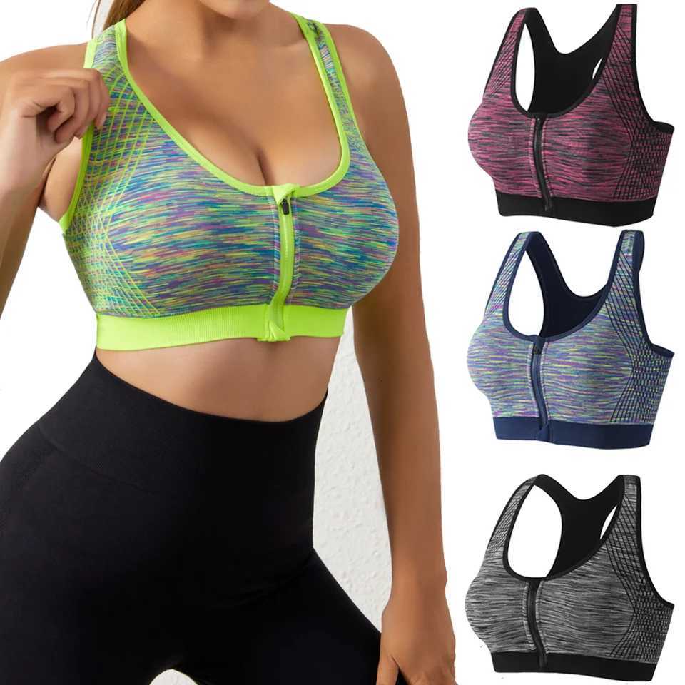 Women Sports Bra Front Zipper Sports Bra Breathable Shock-proof Underwear High Impact Bra Running Vest Fitness Workout Tops Z250812