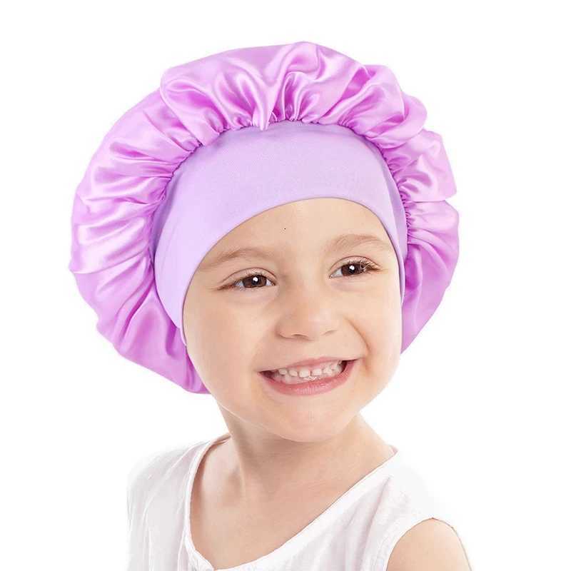 New Kids Girls Boys Satin Night Sleep Cap Wide Band Elastic Turban Headwear Bonnet Hair Care Beanie Nightcap Scarf Bandana XJ250812