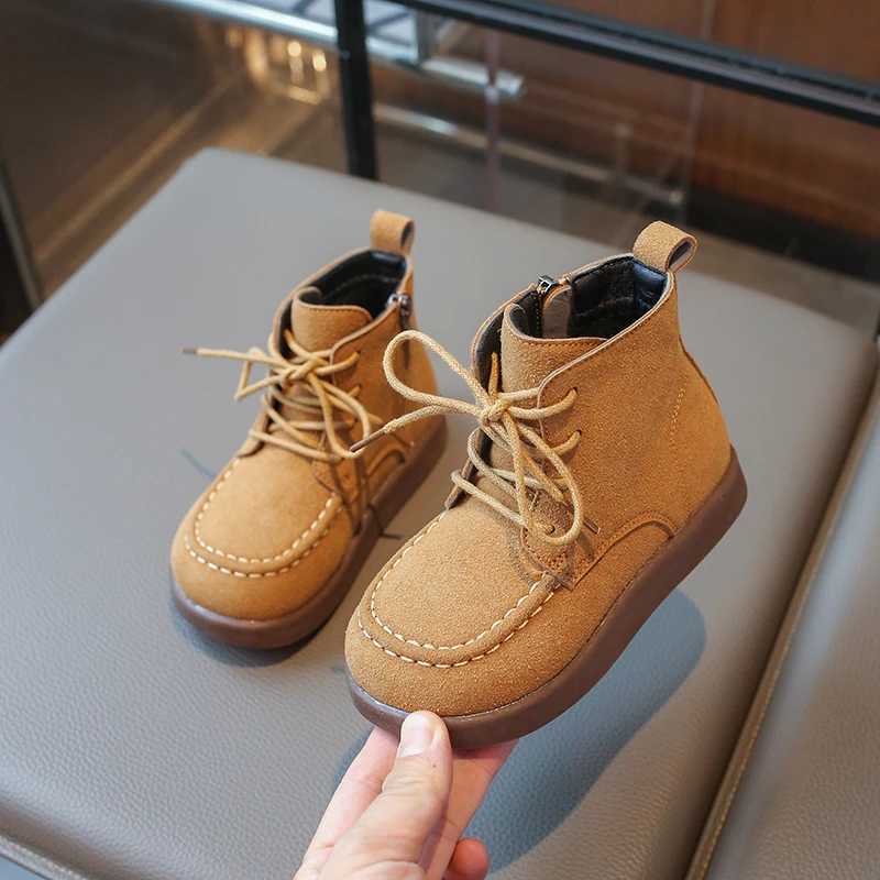 Nubuck Leather Childrens Shoes Winter Sle Boys Plush Warm Short Boots Anti Slip Frosted Girls Soft Soled Boots Comfortable XJ250812