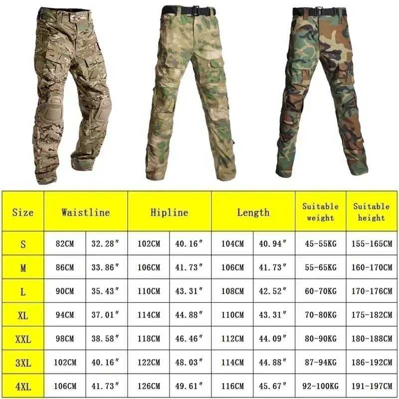 Outdoor Men Combat Pants + Knee Pads Tactical Pants Hiking Camo Pants Working Hunting Clothes Wear Resistant Multi-pocket X250812
