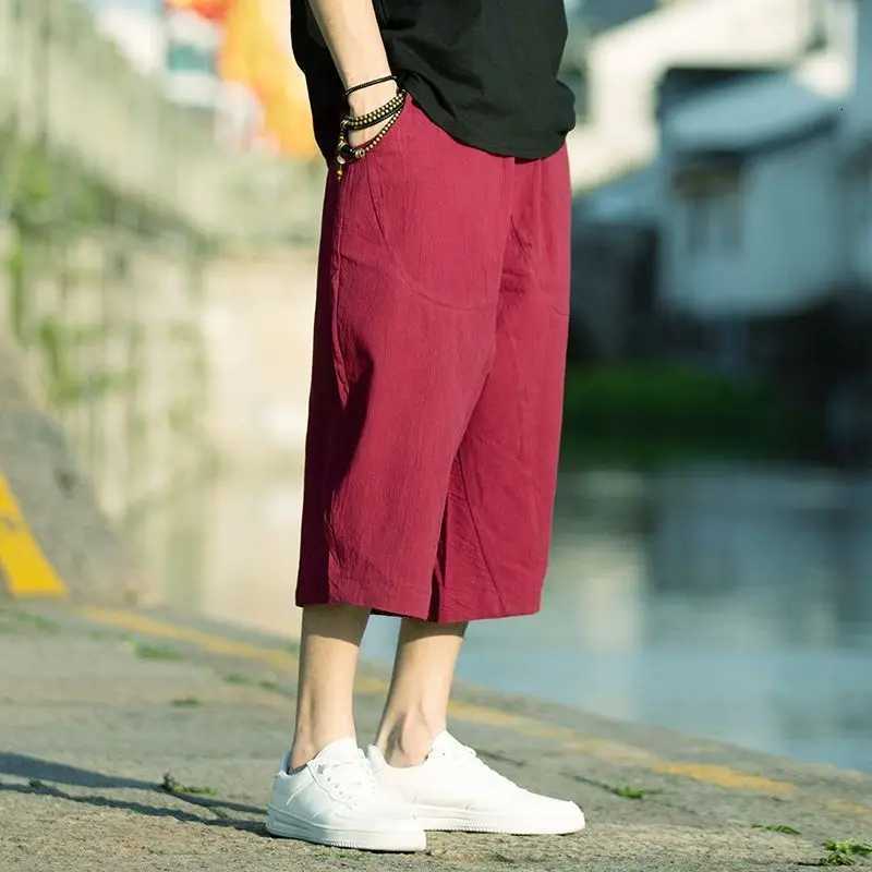 Summer Thin Cotton Linen Mens Loose Fit Seven-Foot Pants Wide Leg Casual Trousers Comfortable Plus Size Mens Trendy Fashion W250812