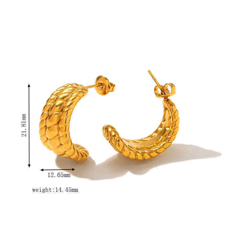 Gold Stainless Titanium Steel C-Shaped Irregular Metal Ball Splicing Lava Texture Wrinkle Earrings Studs Ear Jewelry