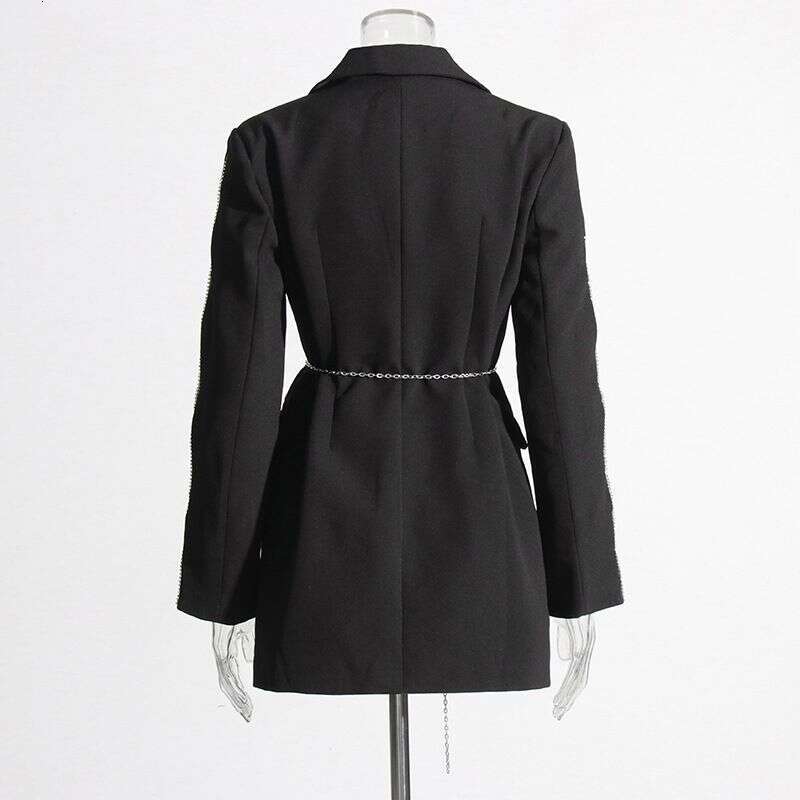 2025 New High-End Style, Versatile Design, Chain Decoration, Waist Cinching, Slimming Suit Jacket, Women's Clothing