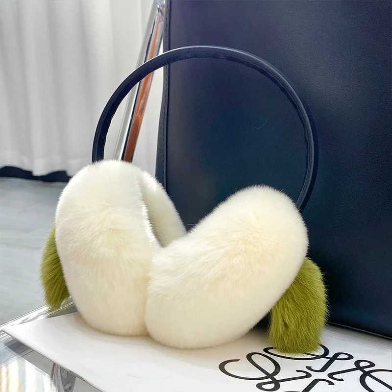 100% Real Rex Rabbit Fur EarMuffs Winter Ear Warmer Women Girls Cute Persimmon Ear Cover XJ250812