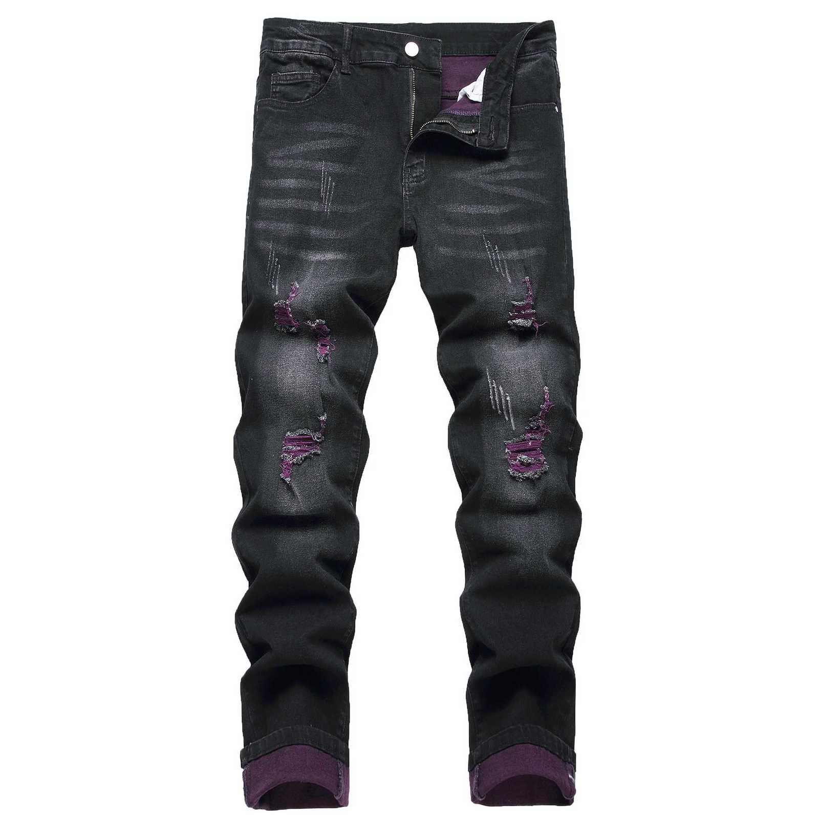 Mens Black Fashion Ripped Jeans Classic Ripped Slim Fit Jeans 517. X250812