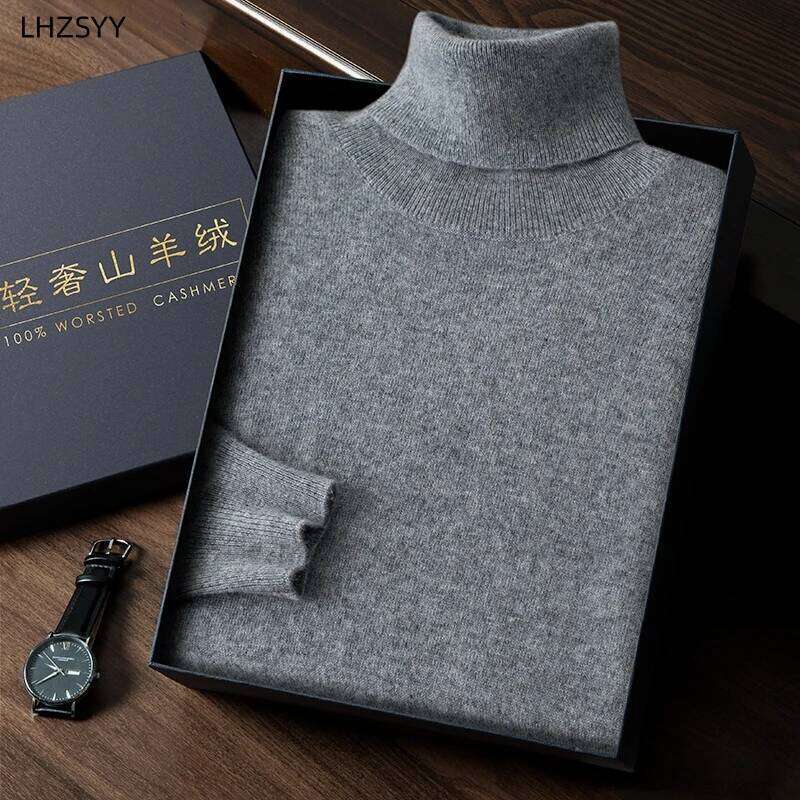 Autumn Winter New 100% Cashmere Sweater Men's Turtleneck Turtlenecks Knit Pullovers Youth Loose Warm Business Casual Solid Top 250812