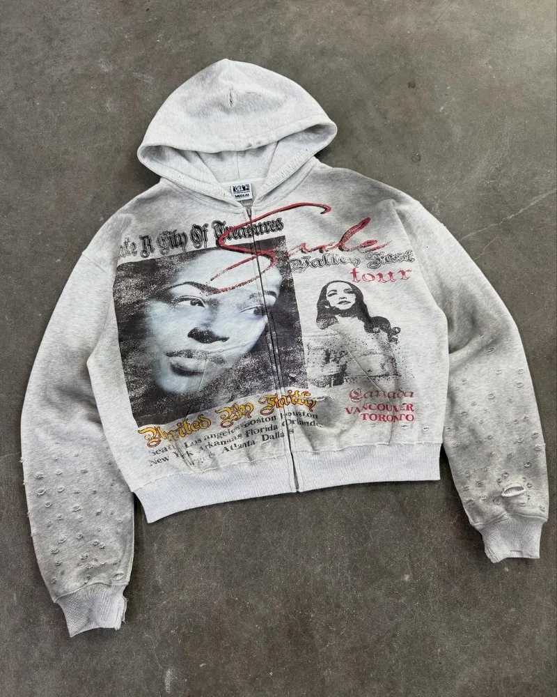 2025 Y2K American Hip Hop Harajuku Retro Cartoon Printed Sweatshirt Men Casual Loose Hip Hop Oversized Zipper Hoodie Women X250812